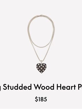 ROXANNE ASSOULIN The Big Studded Wood Heart Pendant necklace silver Firm Price